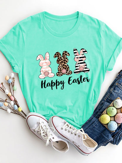 HAPPY EASTER Round Neck Short Sleeve T-Shirt-Angel Casuals