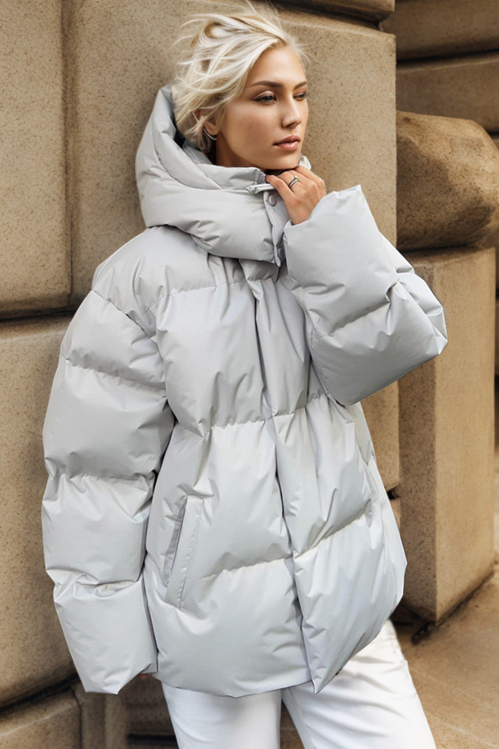 Pocketed Zip Up Hooded Puffer Jacket-Angel Casuals