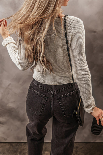 V-Neck Long Sleeve Cropped Cardigan-Angel Casuals