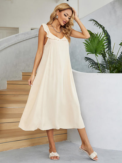 Ruffled V-Neck Midi Dress-Angel Casuals