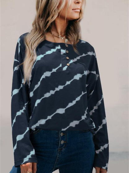 Striped Round Neck Long Sleeve T-Shirt-Angel Casuals