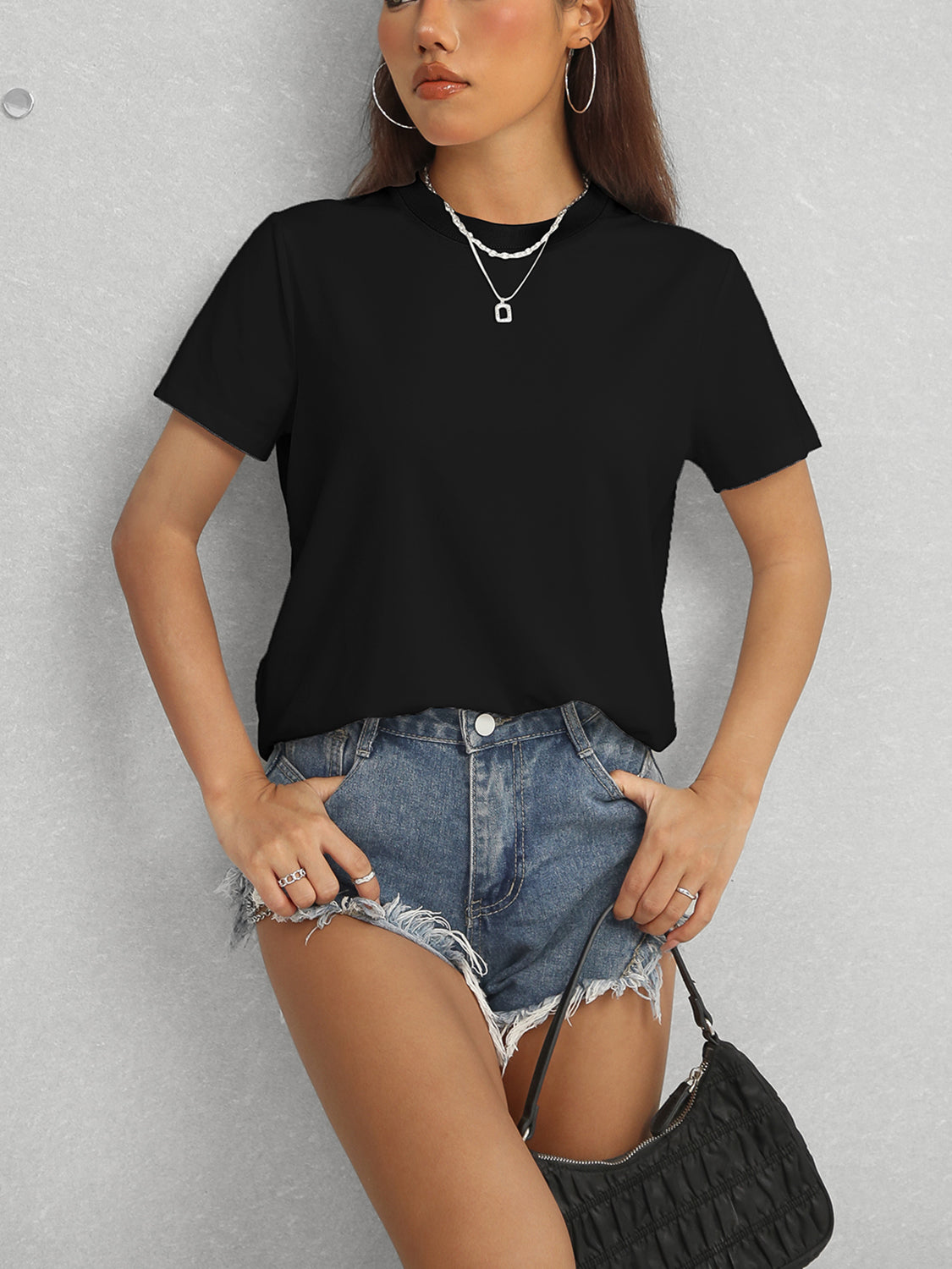 Round Neck Short Sleeve T-Shirt-Angel Casuals