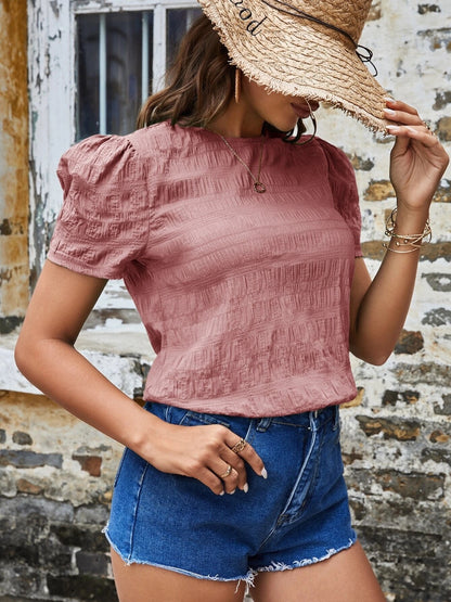 Ruched Round Neck Short Sleeve T-Shirt-Angel Casuals