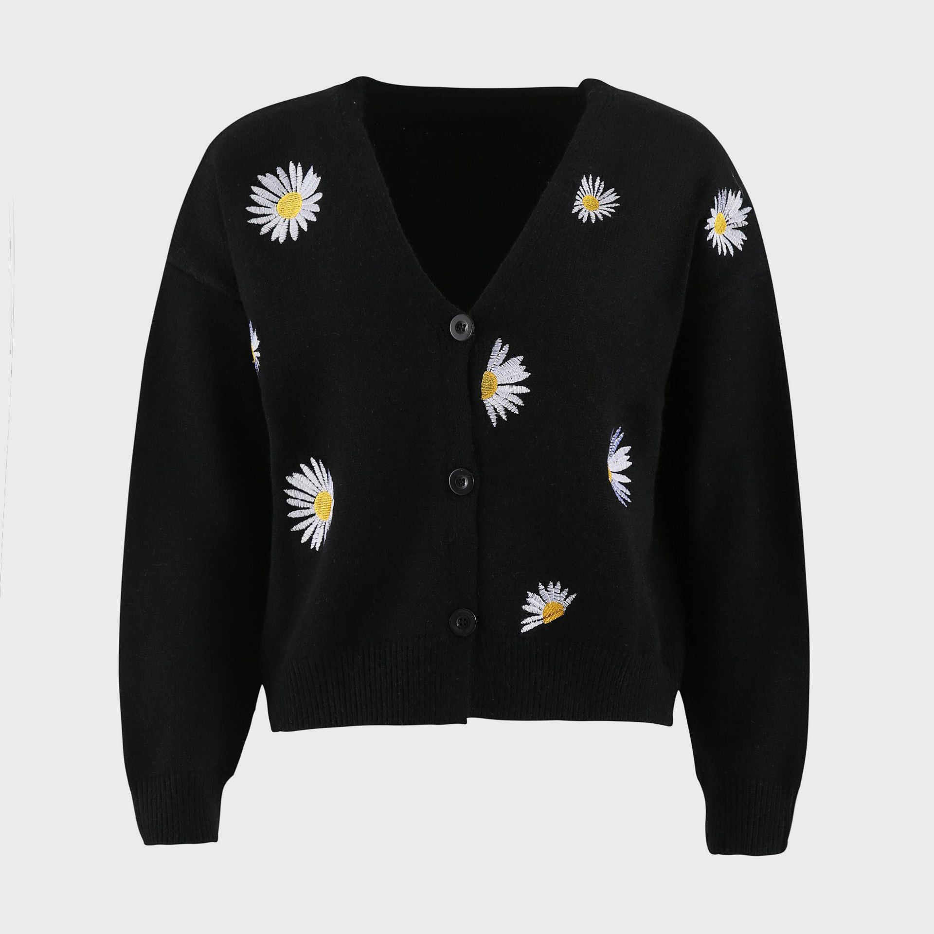 Flower Button Front Dropped Shoulder Cardigan-Angel Casuals