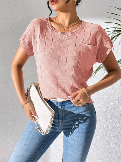 Round Neck Short Sleeve Knit Top-Angel Casuals