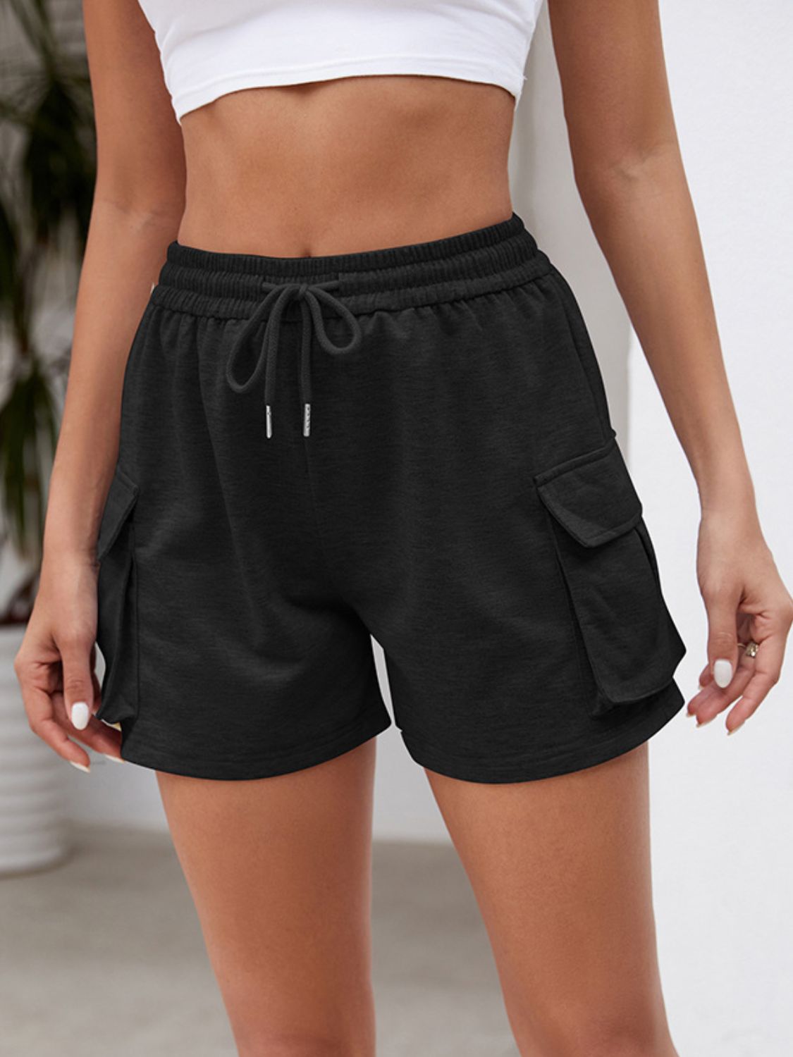 Drawstring Elastic Waist Shorts with Pockets-Angel Casuals