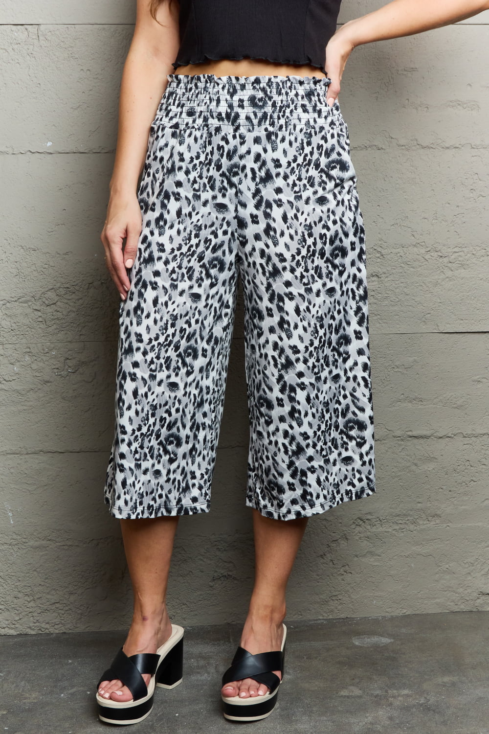 Ninexis Leopard High Waist Flowy Wide Leg Pants with Pockets-Angel Casuals