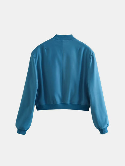 Pocketed Snap Down Baseball Collar Jacket-Angel Casuals