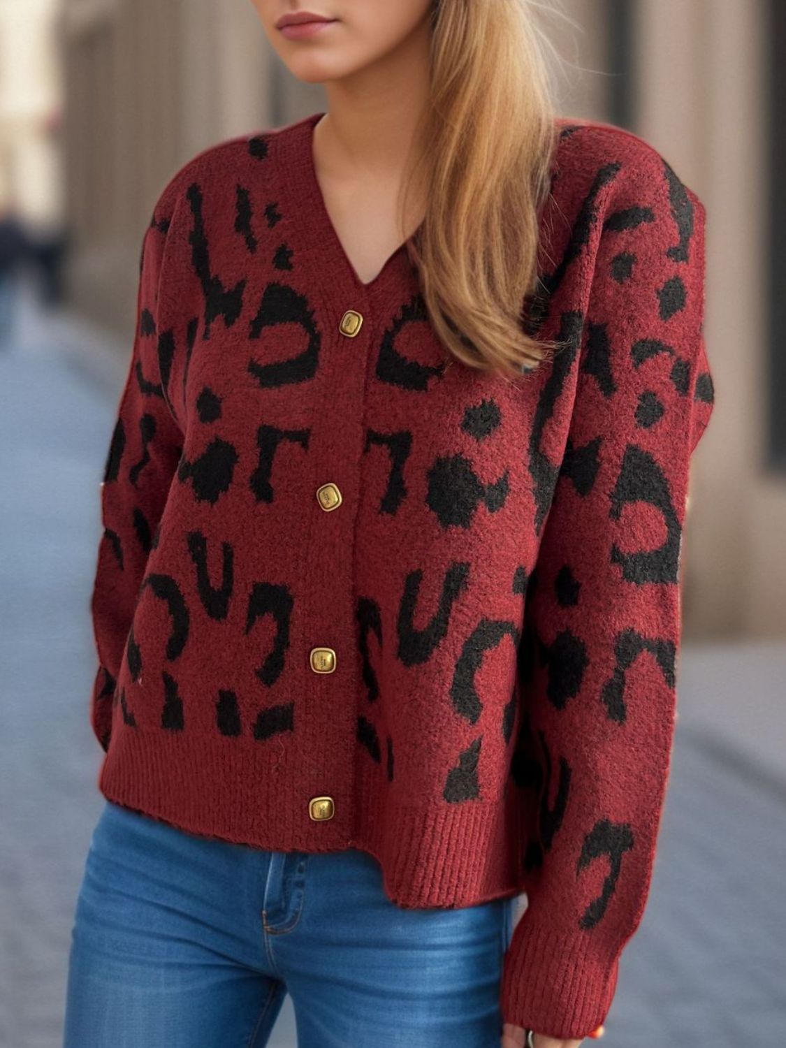 Leopard V-Neck Button Up Cardigan-Angel Casuals