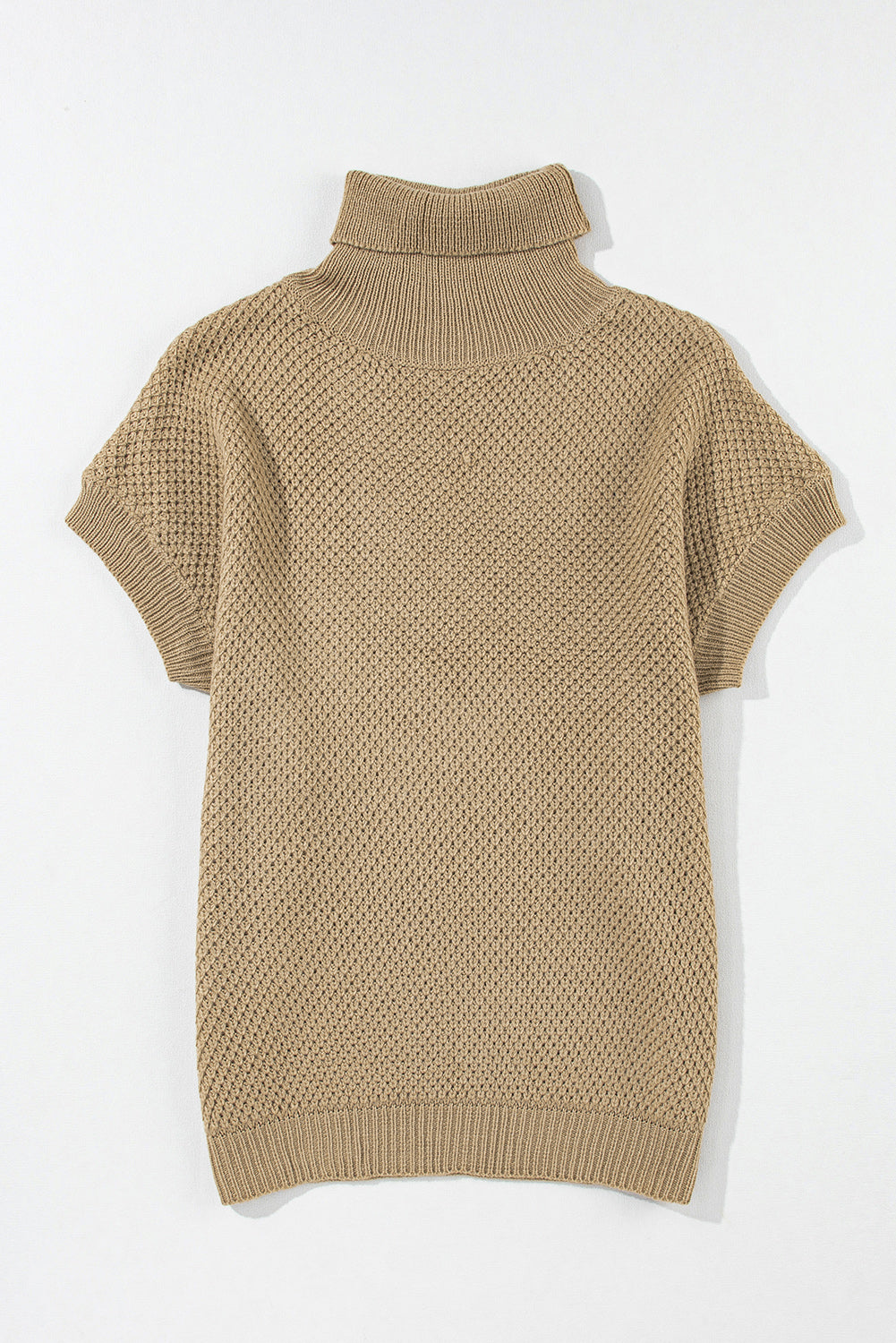 Solid Color Turtleneck Short Sleeve Sweater-Angel Casuals