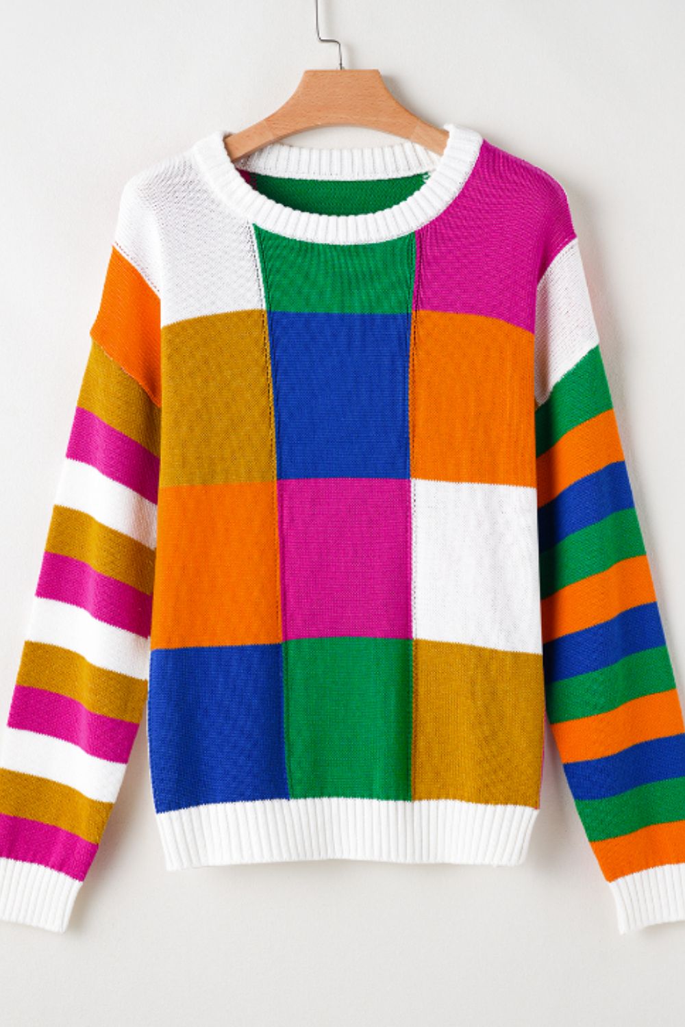 Color Block Round Neck Long Sleeve Sweater-Angel Casuals