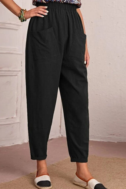 Elastic Waist Pocket Tapered Pants-Angel Casuals