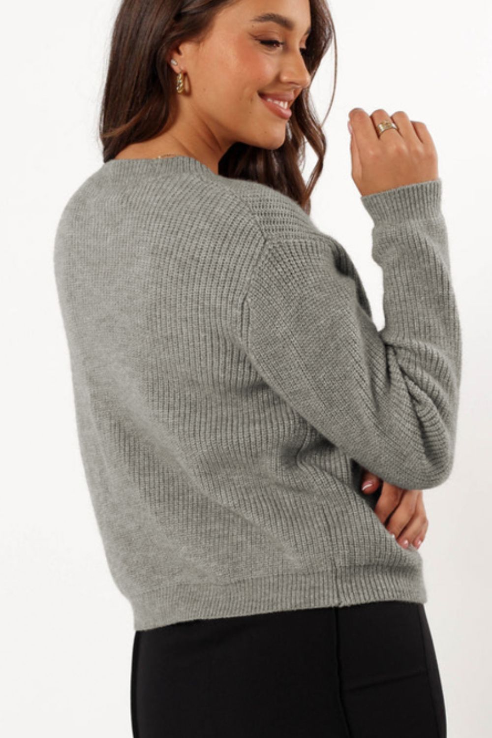 Bow Round Neck Long Sleeve Cardigan-Angel Casuals