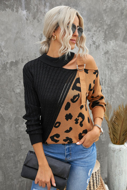 Leopard Block Turtleneck Sweater-Angel Casuals