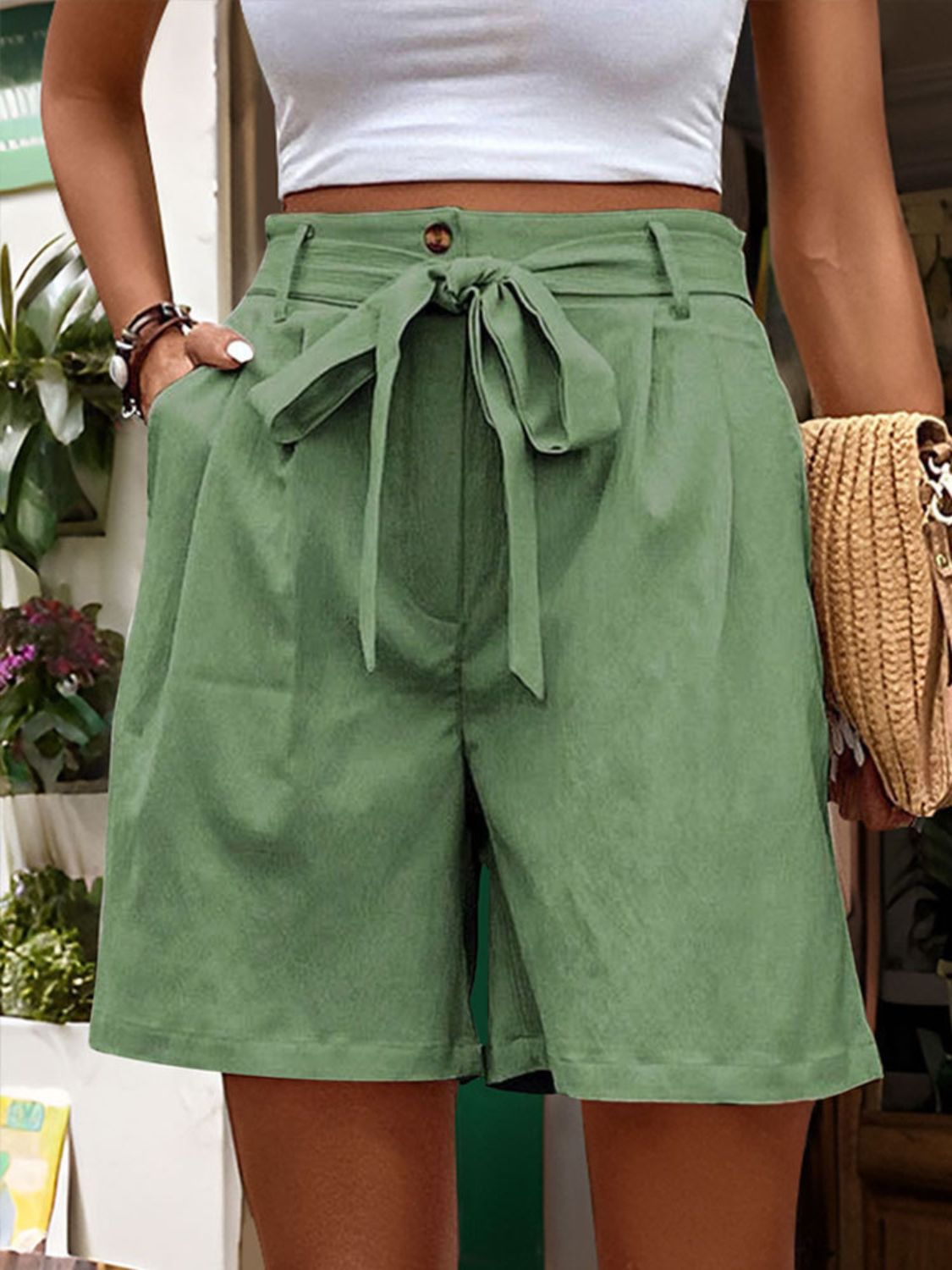 Tied High Waist Shorts with Pockets-Angel Casuals