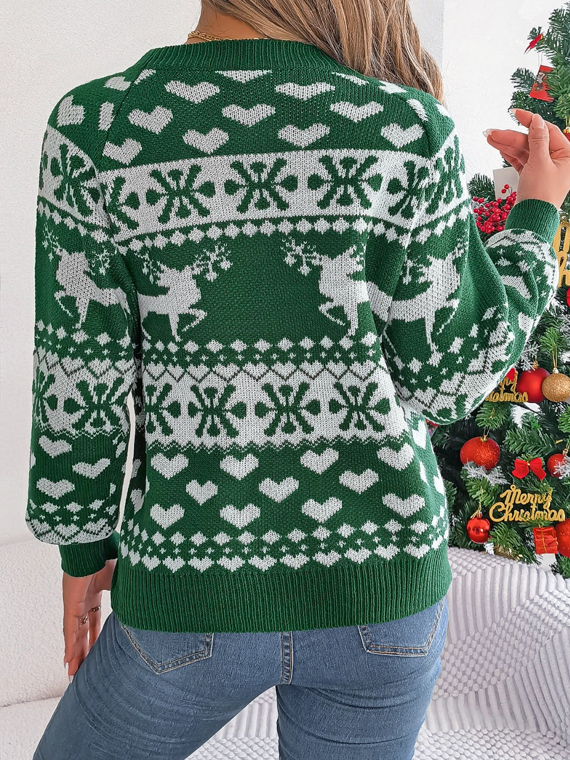 Christmas Element Round Neck Long Sleeve Sweater-Angel Casuals