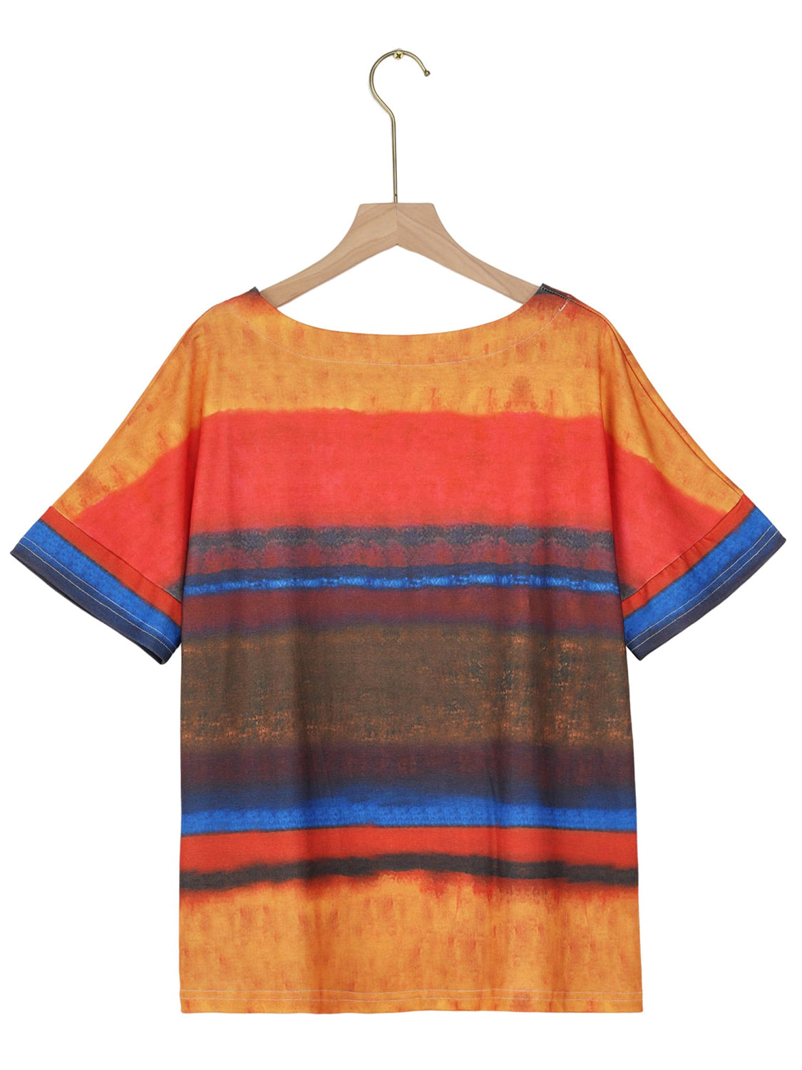 Full Size Color Block Round Neck Half Sleeve T-Shirt-Angel Casuals