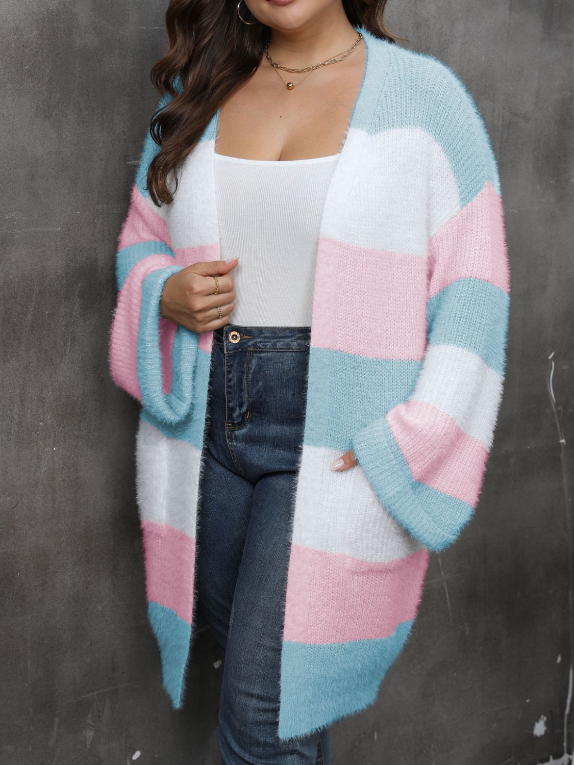 Plus Size Open Front Long Sleeve Cardigan-Angel Casuals