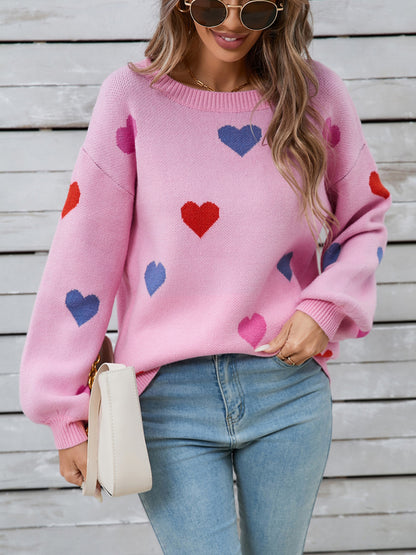 Angel Wings Heart Round Neck Long Sleeve Sweater-Angel Casuals