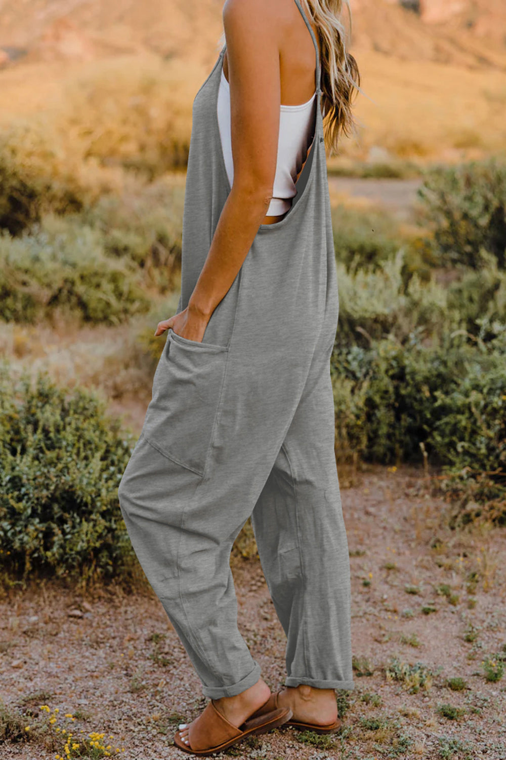 Double Take Full Size V-Neck Sleeveless Jumpsuit with Pockets-Angel Casuals