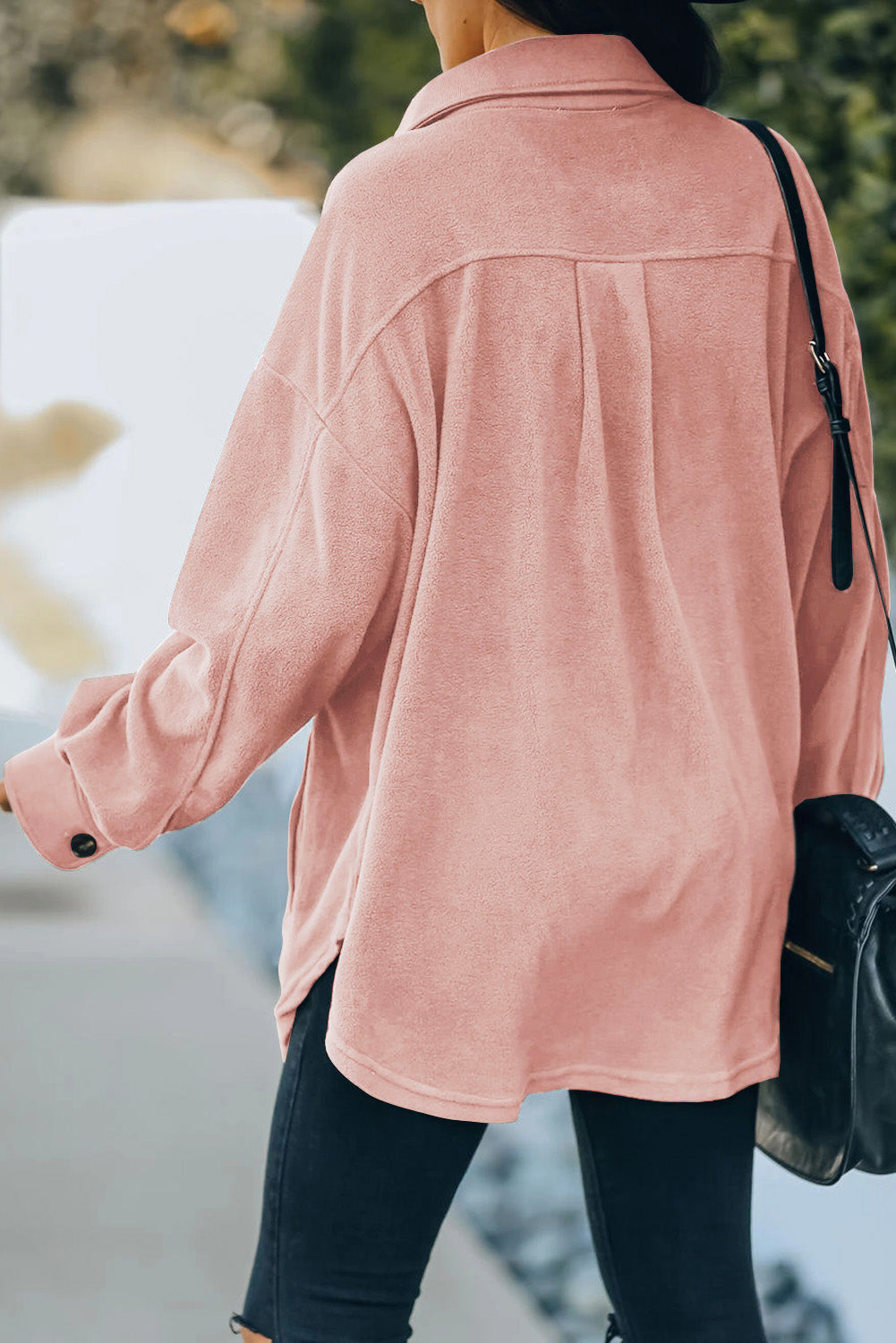 Button Up Collared Neck Long Sleeve Jacket-Angel Casuals
