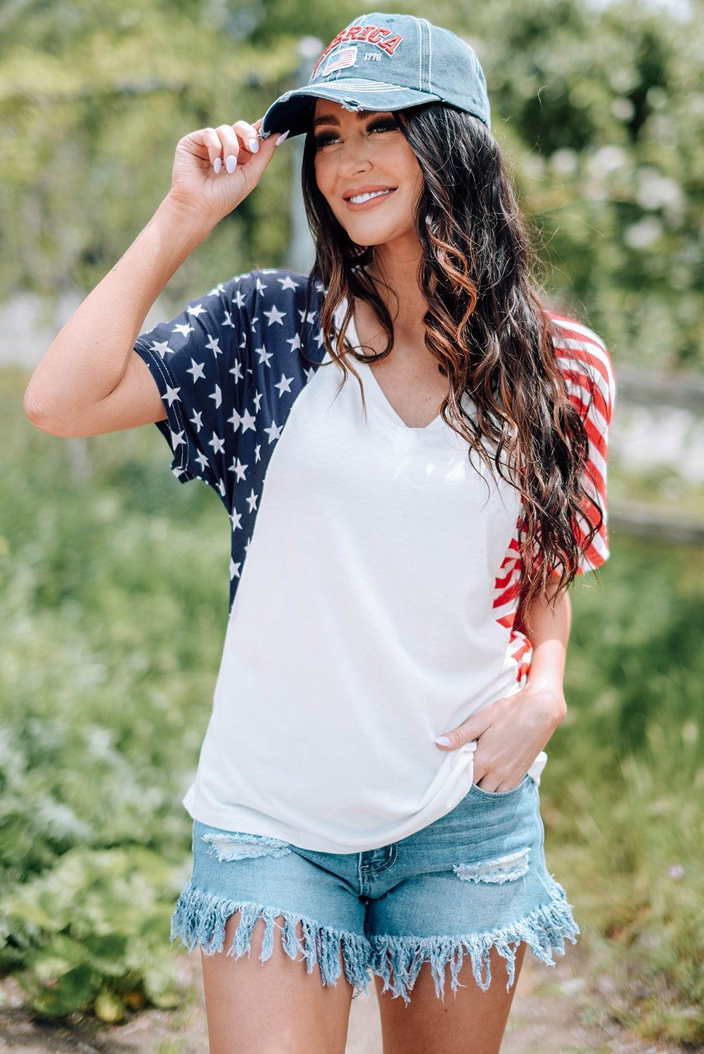 US Flag V-Neck Tee Shirt-Angel Casuals