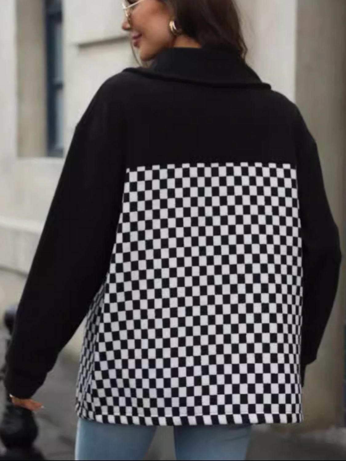 Checkered Snap Down Long Sleeve Jacket-Angel Casuals