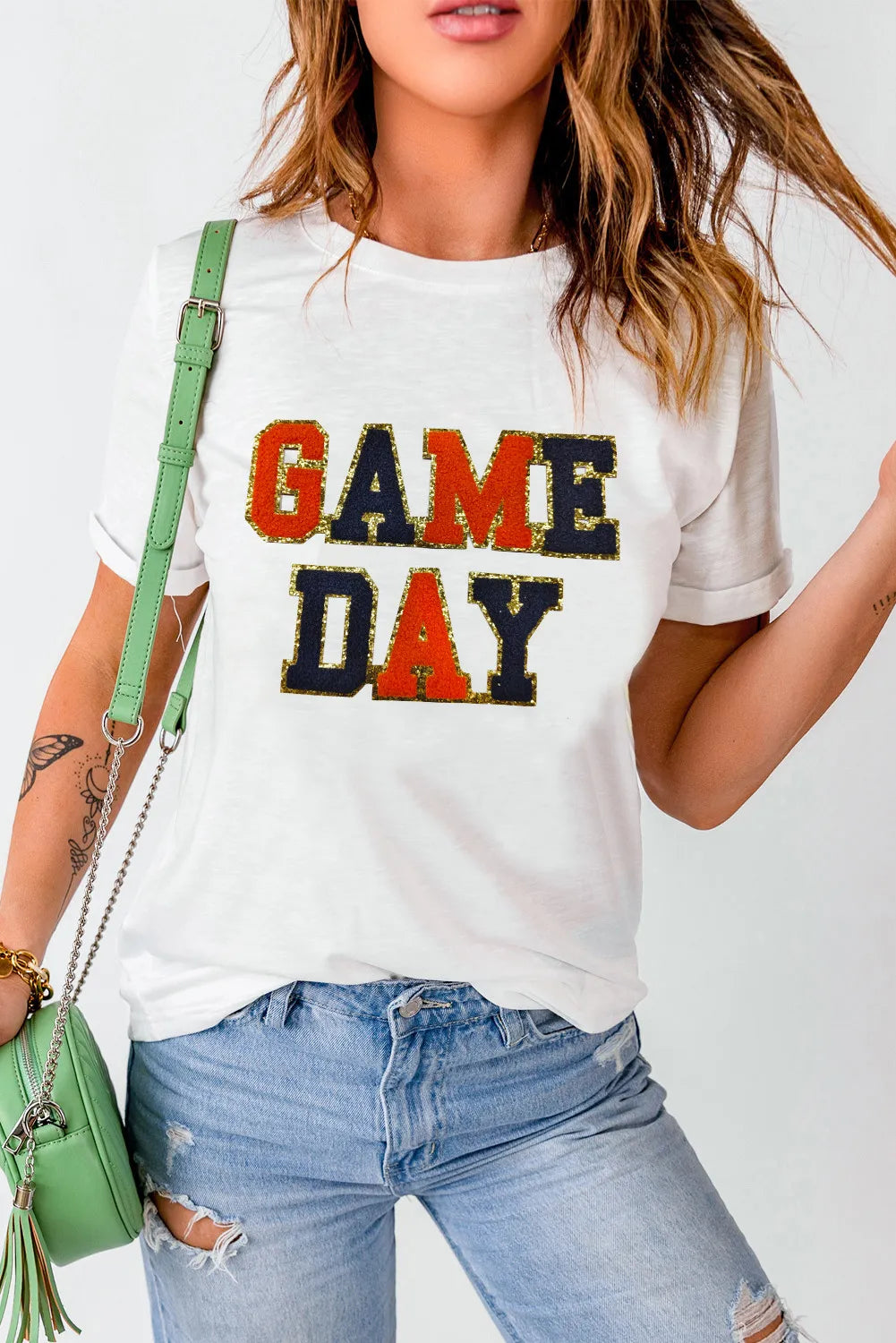 GAME DAY Round Neck Short Sleeve T-Shirt-Angel Casuals