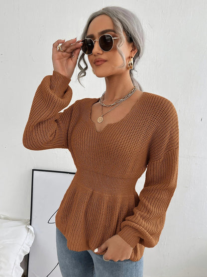 Notched Dropped Shoulder Knit Top-Angel Casuals