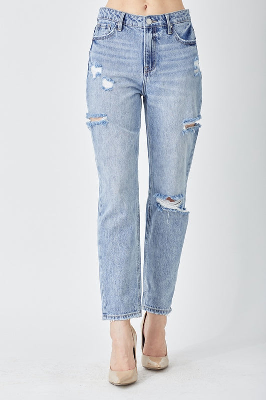 RISEN Distressed Slim Cropped Jeans-Angel Casuals