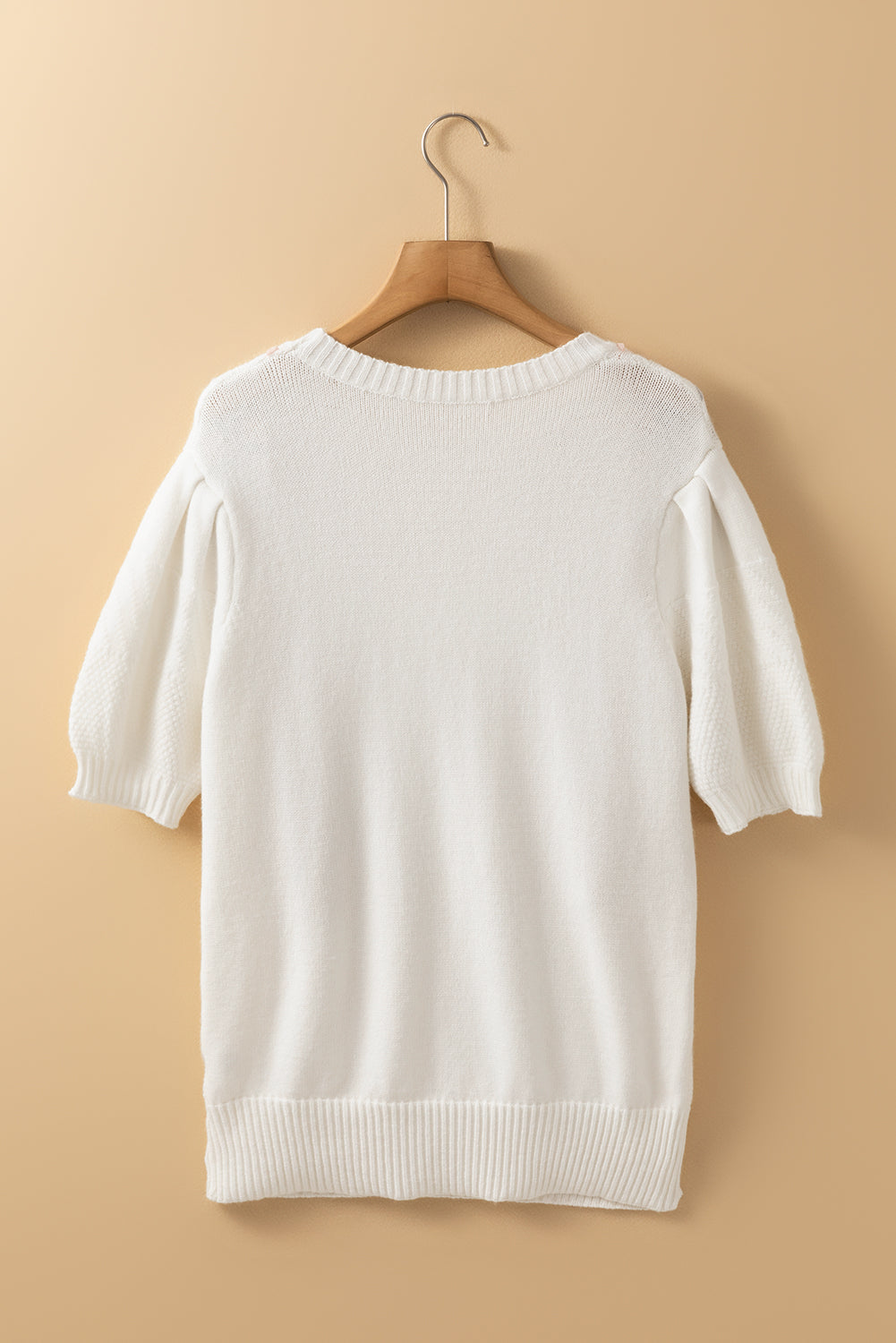 Cable Knit Round Neck Half Sleeve Sweater-Angel Casuals