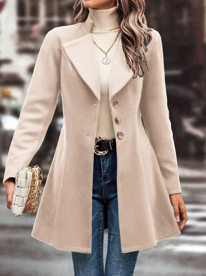 Collared Neck Long Sleeve Longline Coat-Angel Casuals