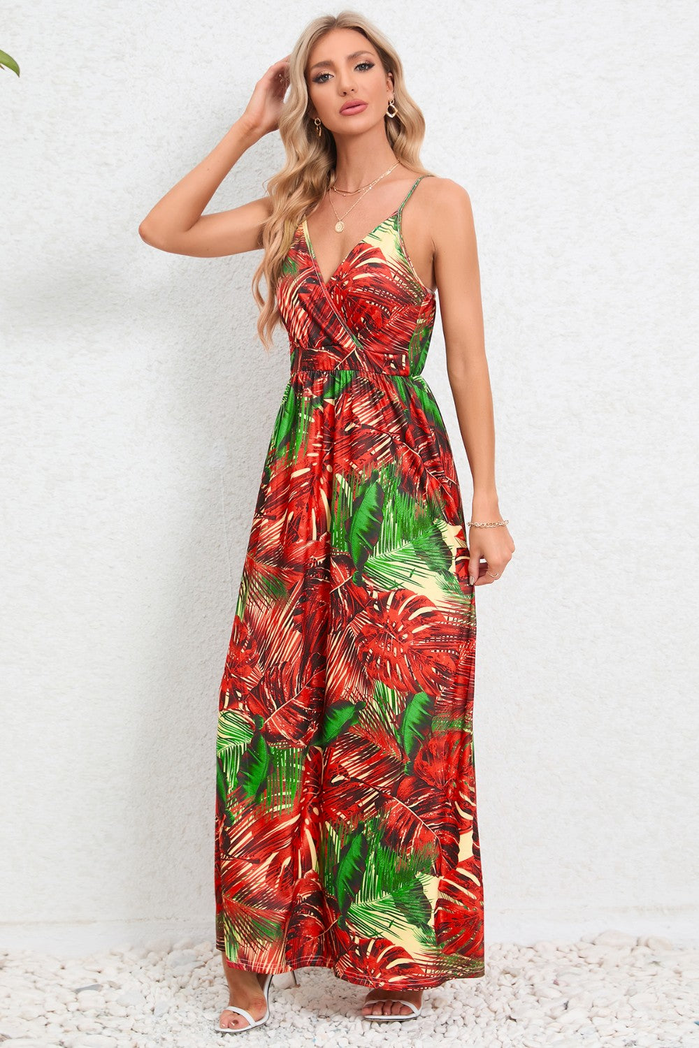 Printed Surplice Maxi Cami Dress-Angel Casuals