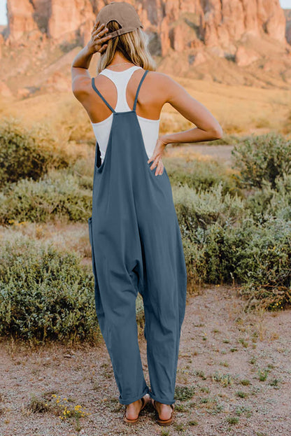 Double Take Full Size V-Neck Sleeveless Jumpsuit with Pockets-Angel Casuals