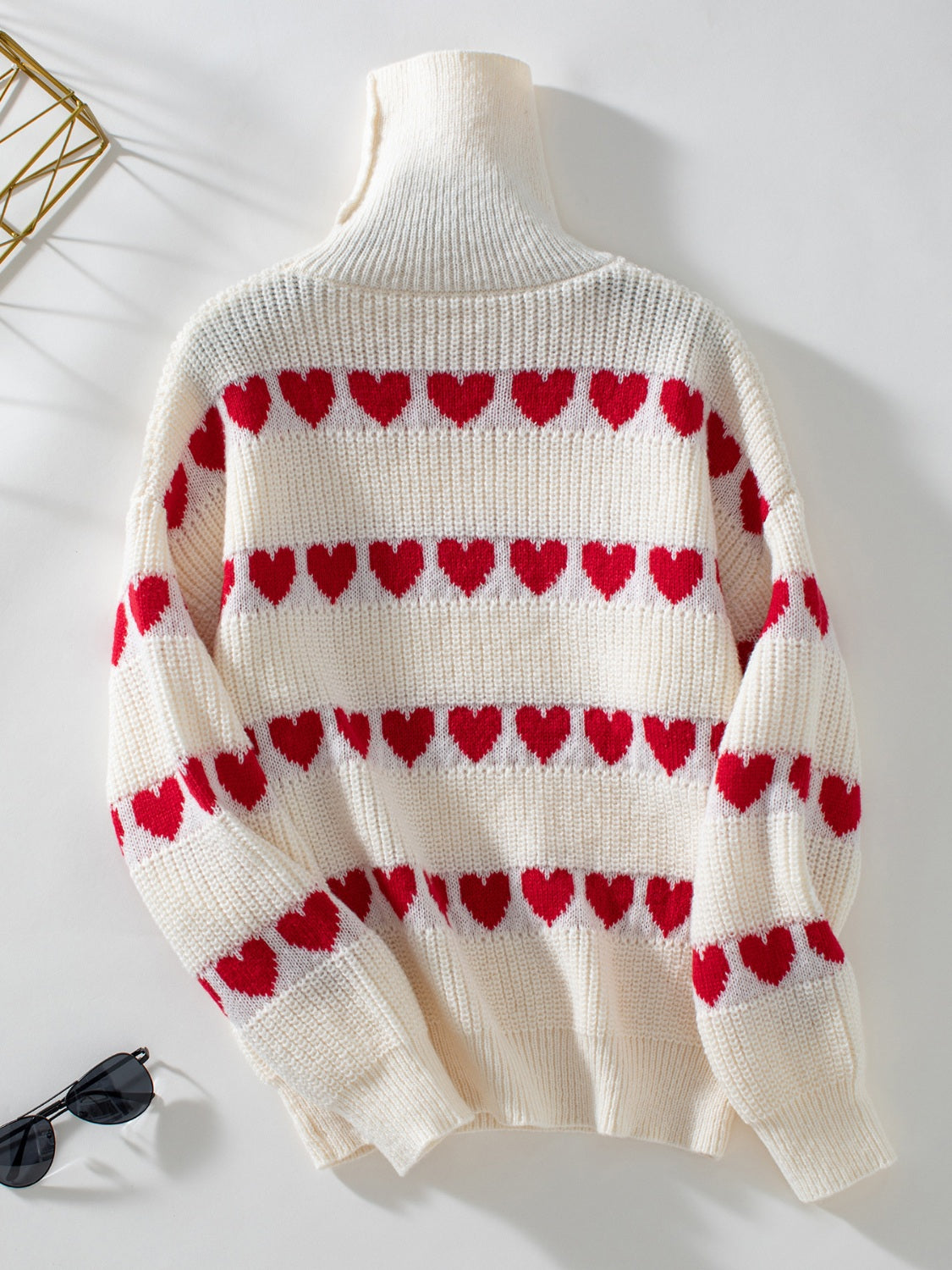 Heart Turtleneck Dropped Shoulder Sweater-Angel Casuals