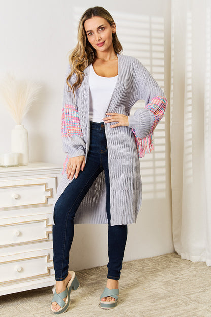 Woven Right Fringe Sleeve Dropped Shoulder Cardigan-Angel Casuals