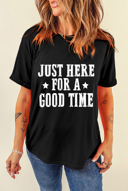 Letter Graphic Round Neck Short Sleeve T-Shirt-Angel Casuals