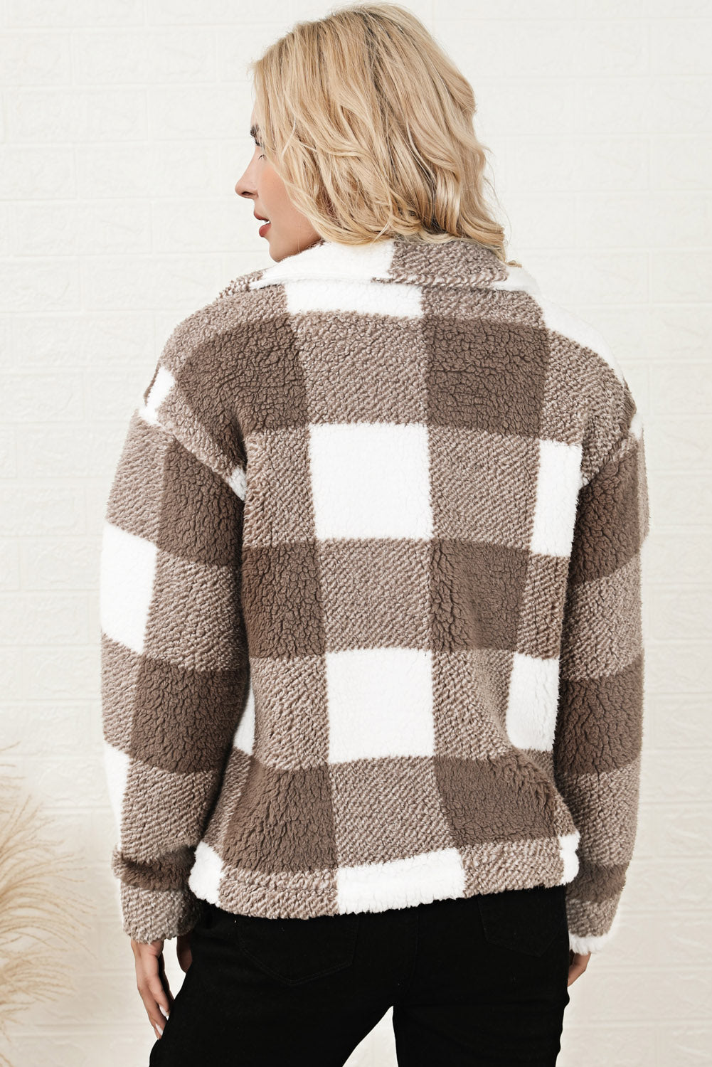 Plaid Collared Neck Drop Shoulder Jacket-Angel Casuals