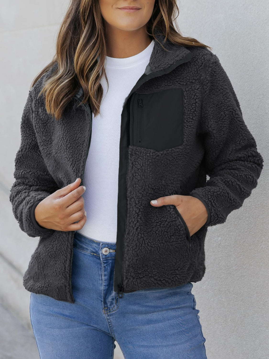 Zip Up Long Sleeve Plush Jacket-Angel Casuals