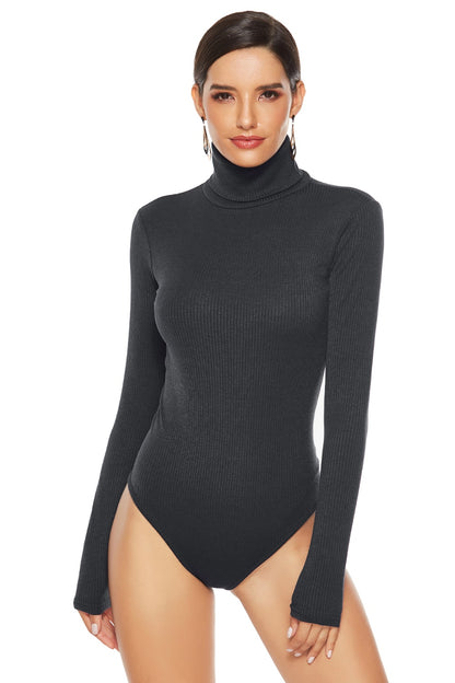 Ribbed Turtleneck Long Sleeve Bodysuit-Angel Casuals