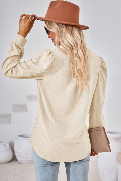 Notched Long Sleeve T-Shirt-Angel Casuals