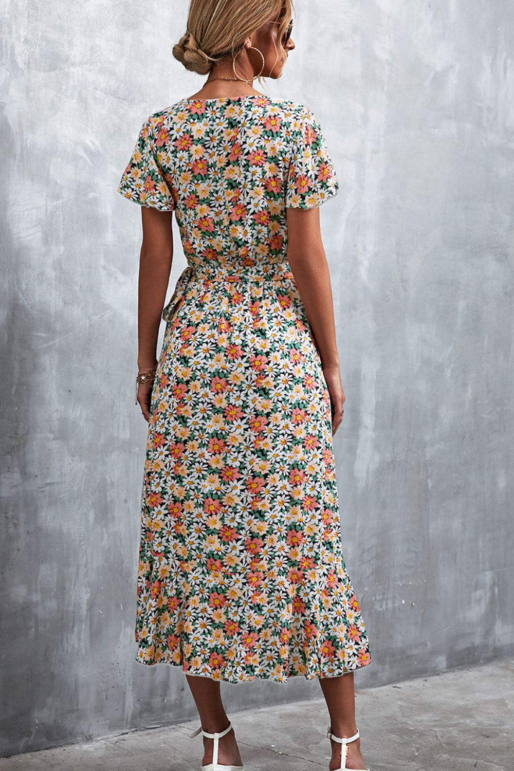 Floral Surplice Neck Tied Midi Dress-Angel Casuals