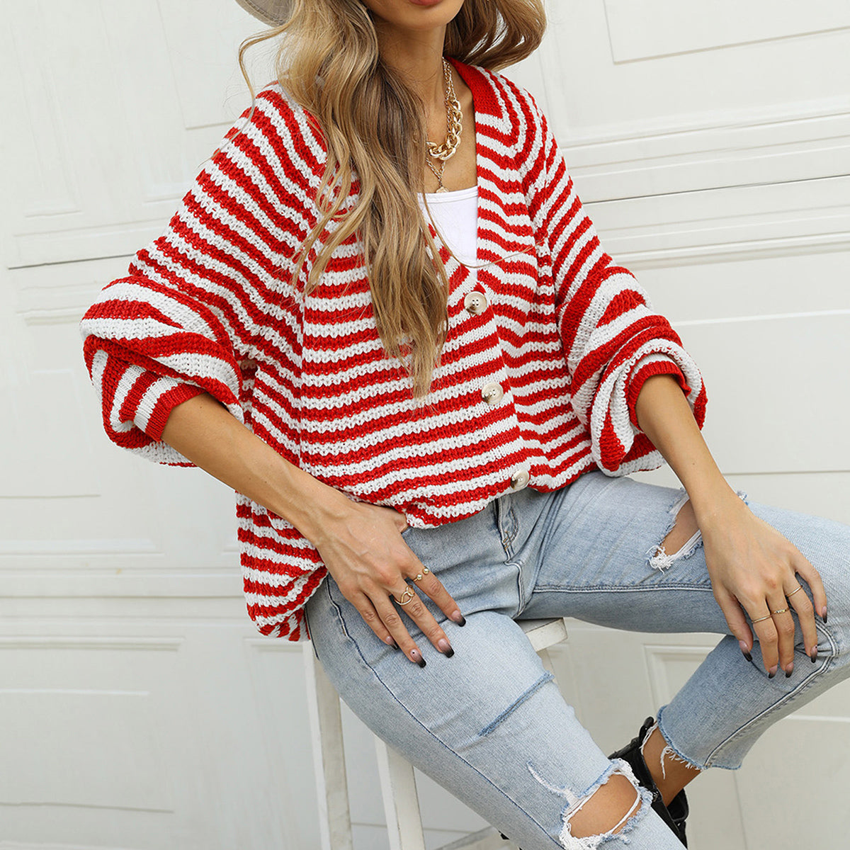 Striped Button Down Long Sleeve Cardigan-Angel Casuals