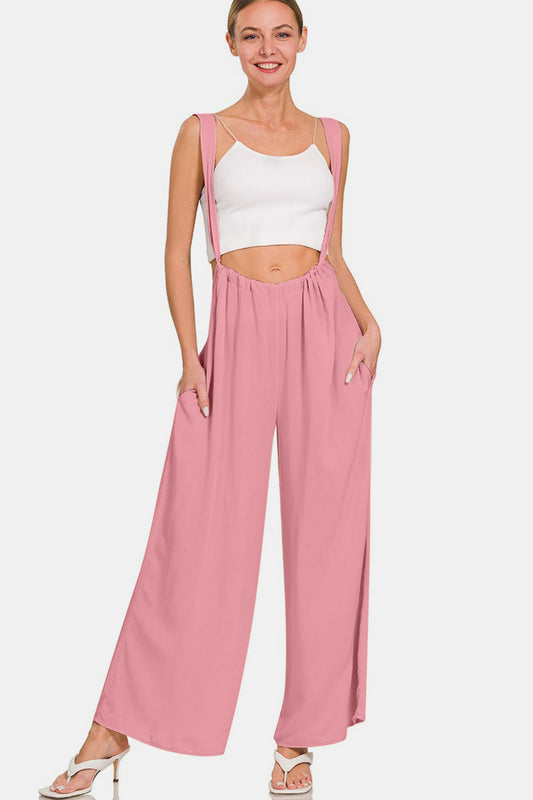 Zenana Pocketed Wide Strap Wide Leg Overalls-Angel Casuals