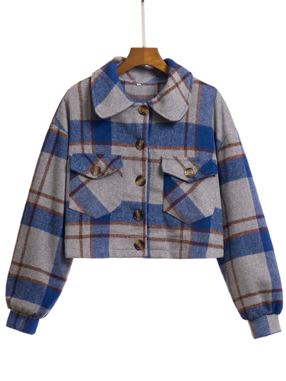 Plaid Button Front Jacket with Pockets-Angel Casuals