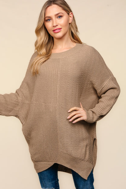 Haptics Full Size Side Slit Texture Asymmetric Sweater-Angel Casuals