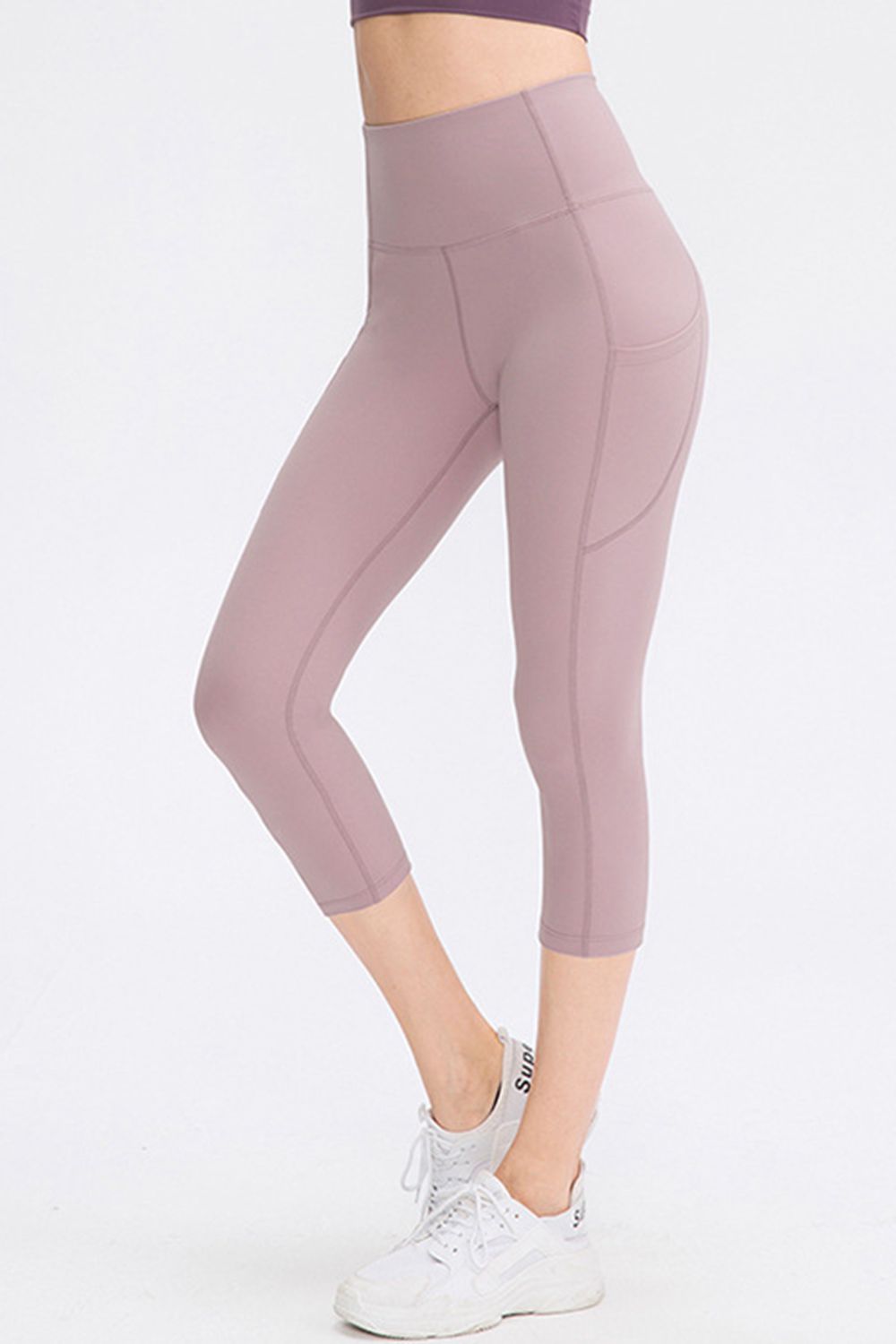 Wide Waistband Cropped Active Leggings with Pockets-Angel Casuals