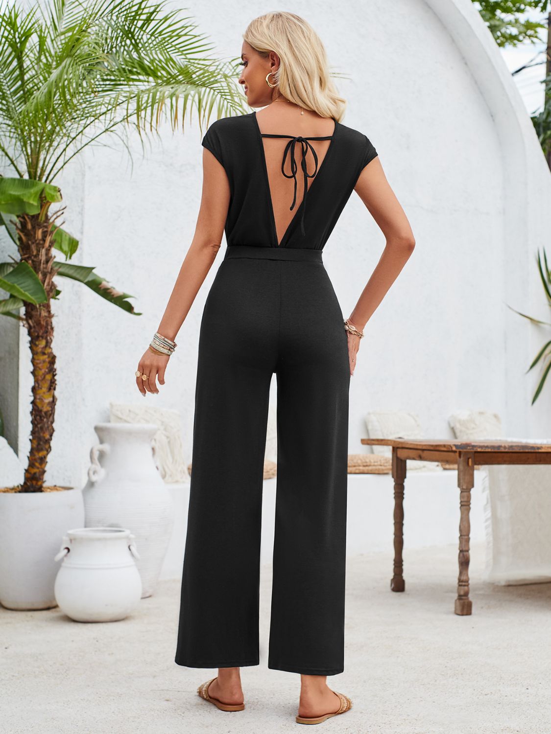 Twisted Round Neck Cap Sleeve Jumpsuit-Angel Casuals