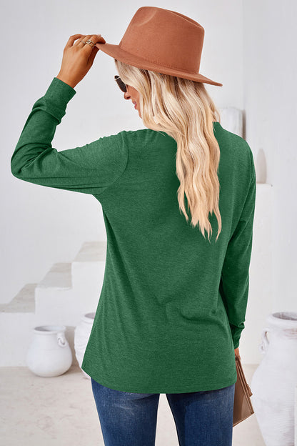 Notched Button Detail Long Sleeve T-Shirt-Angel Casuals