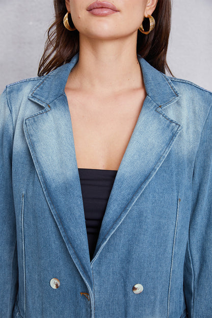 Lapel Collar Washed Denim Top-Angel Casuals